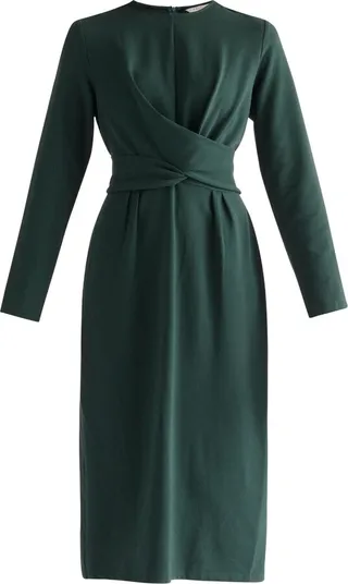 PAISIE - Jersey Tie Dress In Dark Green