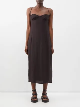 Thaissa Side-slit Crepe Midi Dress