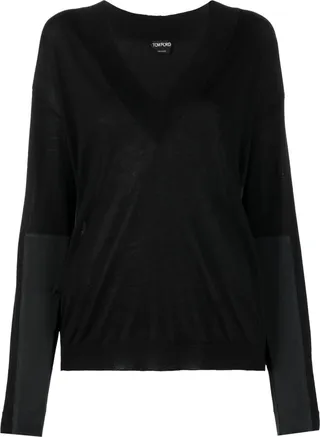 Panelled V-Neck Knitted Jumper