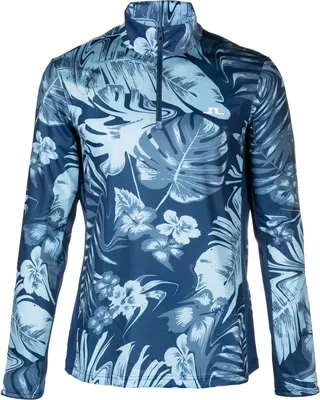 Navy Emanuel Hibiscus Bloom Print Golf Top