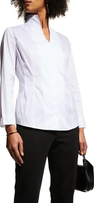 High-Neck Stretch Cotton Blouse
