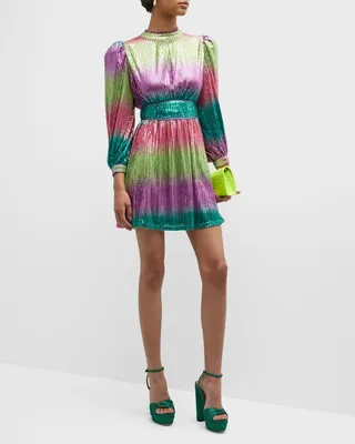 Diamantina Gradient Sequin Blouson Mini Dress