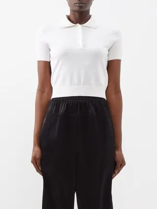 Logo-plaque Cropped Silk-blend Polo Shirt