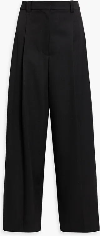 Pleated wool-blend twill wide-leg pants