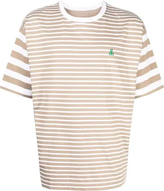 embroidered-logo striped T-shirt