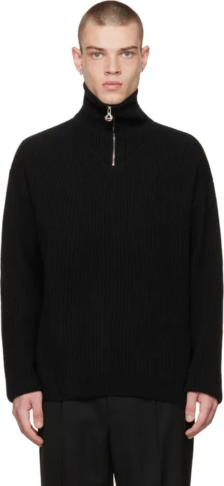 Solid Homme Black Half-Zip Sweater