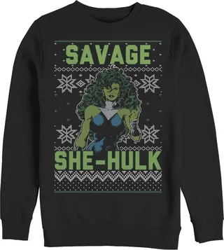 Men's Marvel Ugly Chrristmas She-Hulk Snow Sweatshirt - Black - Small