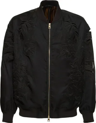 Flower embroidery bomber jacket