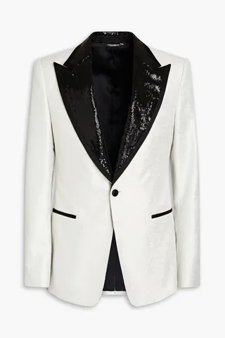 Sequin-embellished metallic jacquard blazer