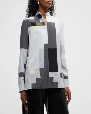 Printed Half-Zip Blouse