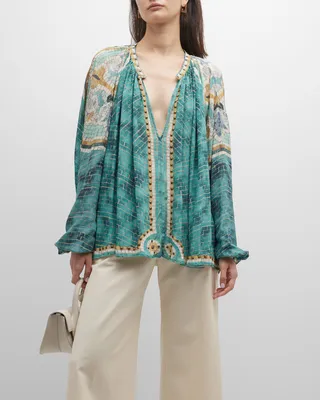 Mushu Studded Mosaic-Print Blouse