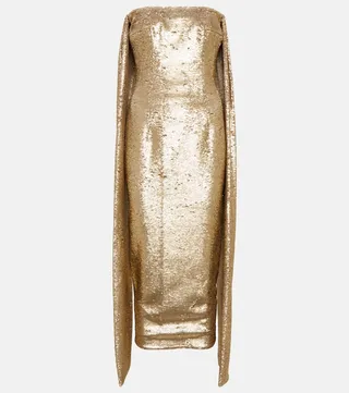 Sequined train-detail midi dress
