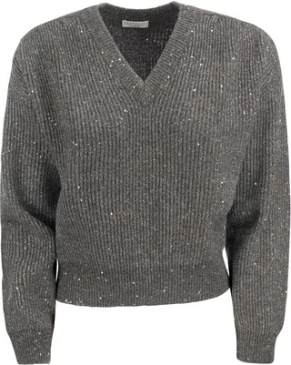 Brunello Cucinelli Sequin-Embellished V-Neck Jumper
