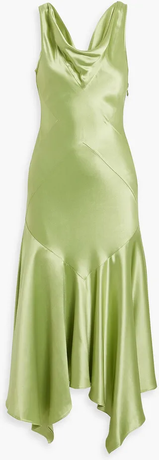 Seline asymmetric draped satin midi dress
