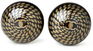 Black and Gold CC Logo Round Clip On Earrings