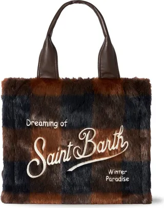 Brown Check Furry Handbag