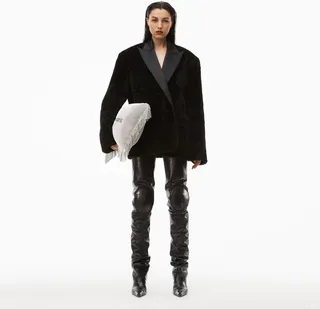 Alexander Wang Women's Tuxedo Coat In Short Curly Shearling Black