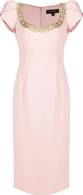 Crystal-Shell Collar Midi Dress
