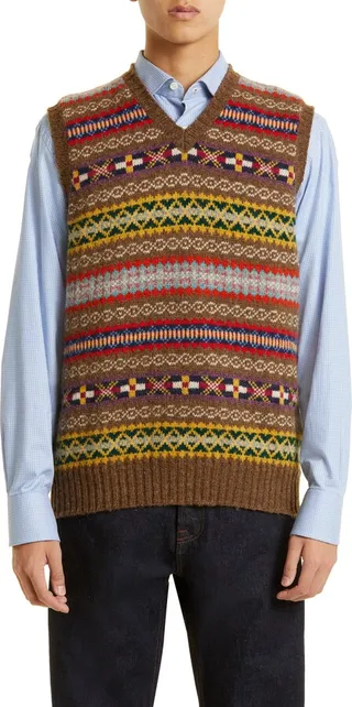 Men's Fair Isle V-Neck Wool Sweater Vest