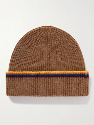 Striped Ribbed Wool Beanie