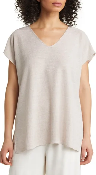 V-Neck Organic Linen & Cotton Tunic Sweater