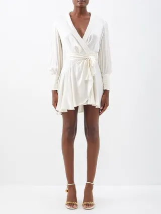Ruffled Asymmetric Silk-satin Mini Dress