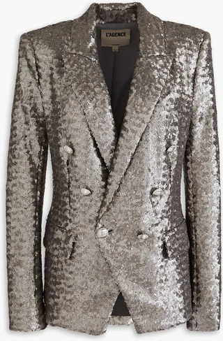 Kenzie double-breasted sequined crepe blazer