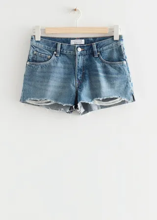 Frayed Low Waist Denim Shorts