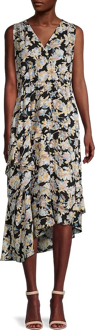 Floral Faux Wrap Midi Dress
