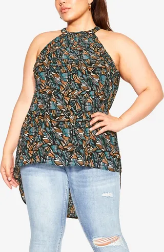 City Chic Plus Size Trendy Halter Pleat Print Top