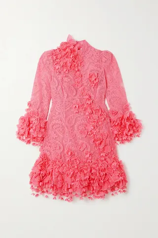 Zimmermann - High Tide Appliquéd Cotton-blend Lace Mini Dress - Pink
