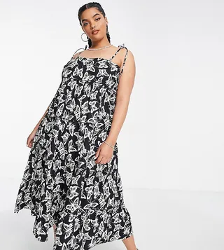 COLLUSION Plus tiered midi cami dress in black butterfly print