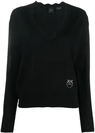 embroidered-logo V-neck jumper