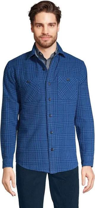 Lands' End Men's Traditional Fit Rugged Flannel Shirt - Medium - Evening Blue Glen Check