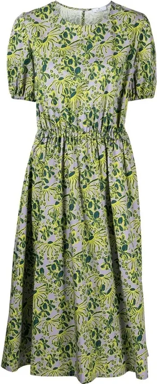 Floral-Print Short-Sleeved Midi Dress
