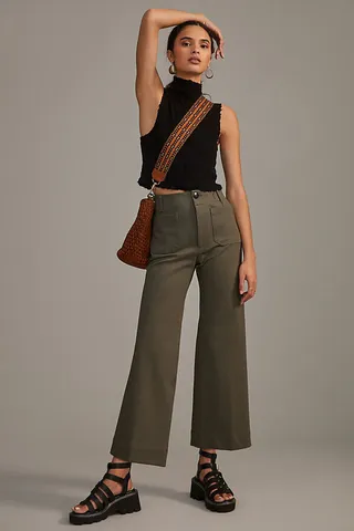 The Colette Cropped Wide-Leg Ponte Pants Green