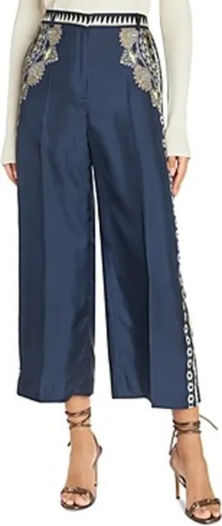 Etro Printed High Rise Cropped Silk Pants