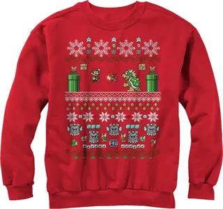 Men's Nintendo Ugly Christmas Mario and Bowser Sweatshirt - Red - X Large