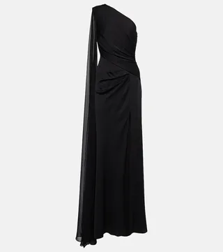 One-shoulder silk-blend gown