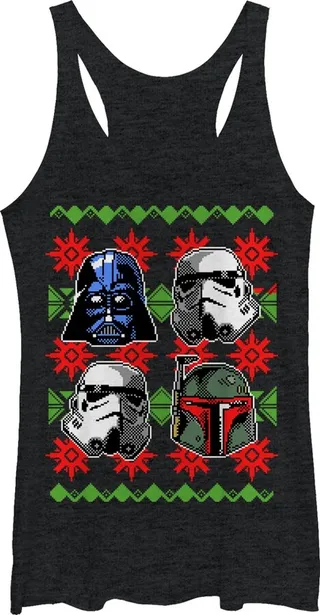 Women's Star Wars Ugly Christmas Empire Helmets Racerback Tank Top - Black Heather - Medium