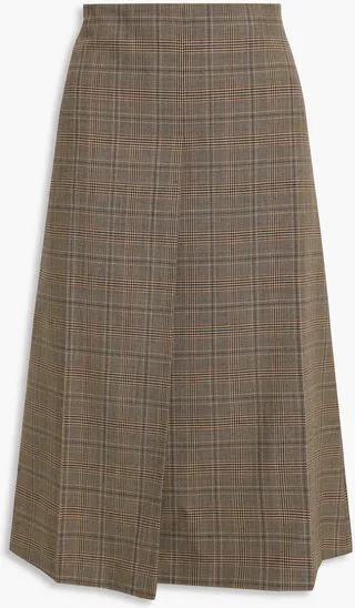 Pleated checked woven midi skirt