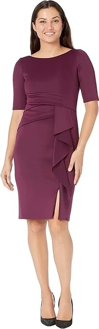Vince Camuto Scuba Waist Tuck Ruffle Skirt Bodycon (Wine) Women's Clothing
