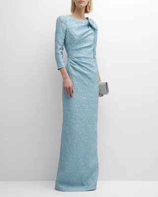 Metallic Jacquard Bow Column Gown
