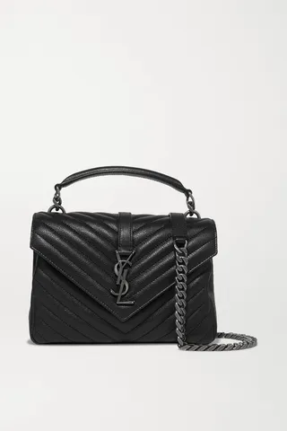 SAINT LAURENT - College Medium Quilted Textured-leather Shoulder Bag - Black