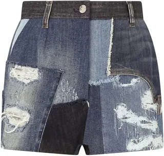 Distressed Patchwork Denim Shorts