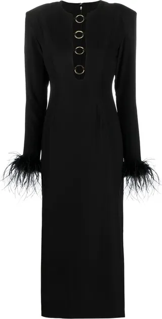 Feather-Trim Midi Dress