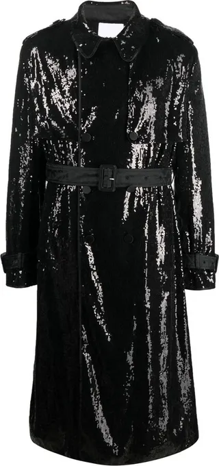 Belted-Waist Sequin Trench Coat