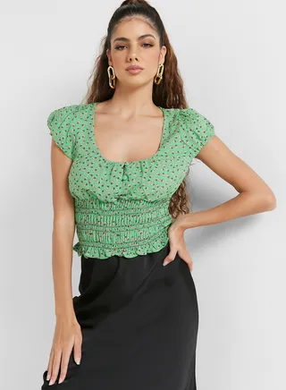 Floral Print Shirred Top