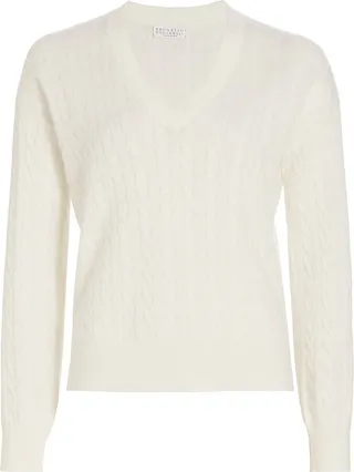 Cable Alpaca V-Neck Sweater