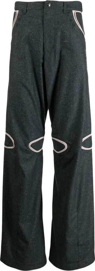 Contrast Lining Straight-Leg Pants